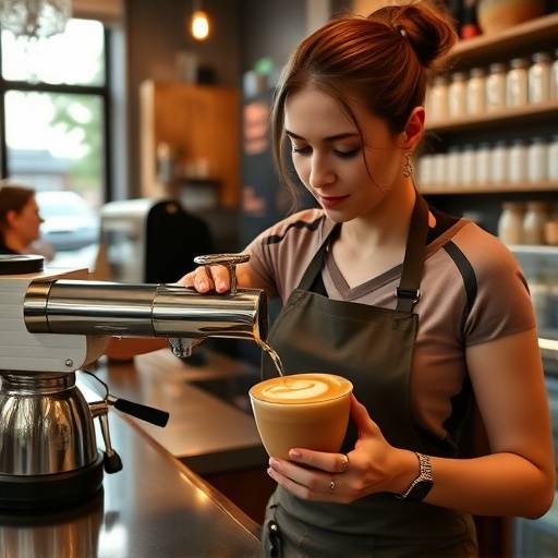 A barista carefully pouring coffee at The Daily Grind, showcasing the art of coffee making.