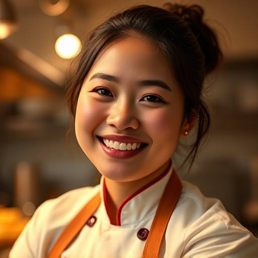 Portrait of Maya Chen, Pastry Chef at The Daily Grind.
